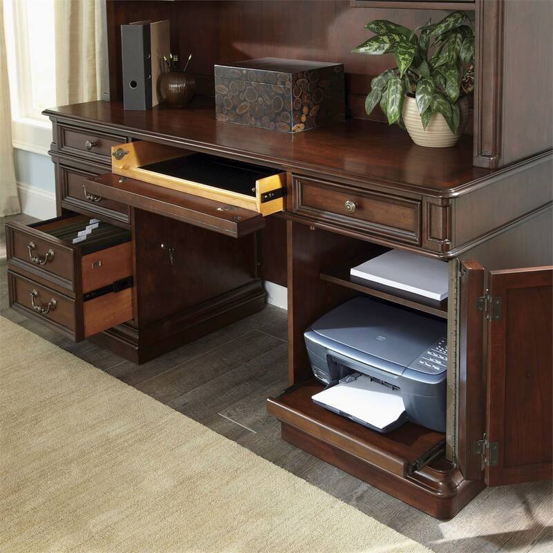 Brayton Manor Cognac Brown Wood Credenza Desk with Lockable File Drawers - Cognac