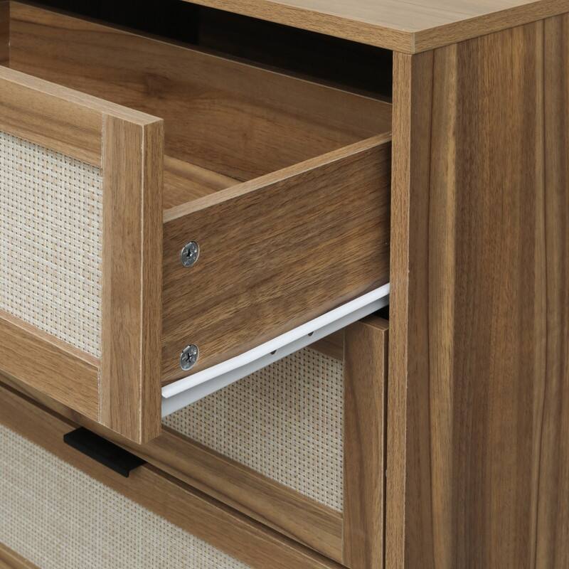 Wood Storage Cabinet with 3 Engineered Rattan Drawer Suitable for Bedroom,Living Room,Study