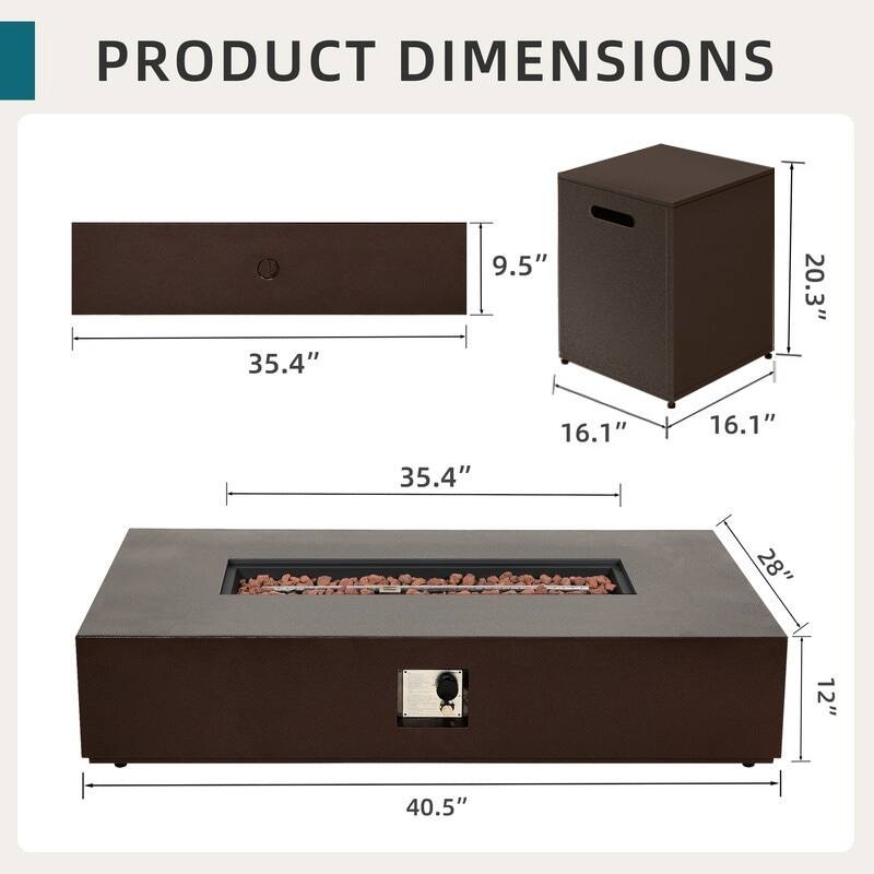 Patio Watcher 56-in W 50000-BTU Rectangular Iron Fire Pit Table with Propane Tank Cover - N/A