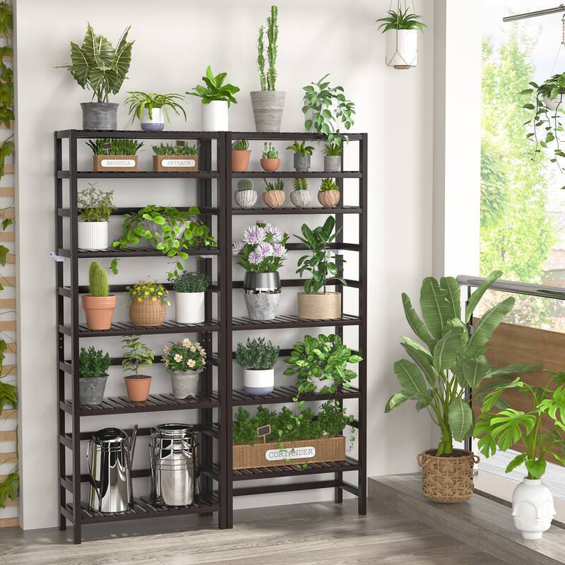 6-Tiers Adjustable Bamboo Storage Shelving Rack,Freestanding Open Display Shelf Organizer Rack