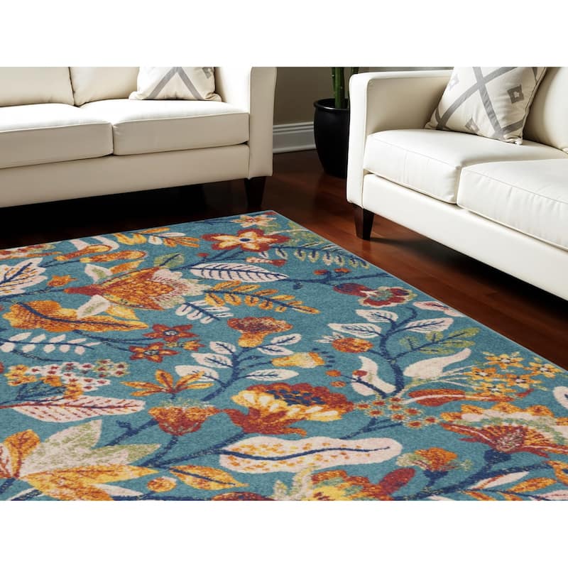 Hoha Power Loomed Floral Traditional Low Pile Area Rug By HomeRoots - 144' X '108' X '0.25 - 144' X '108' X '0.25 - Aqua - Rectangle
