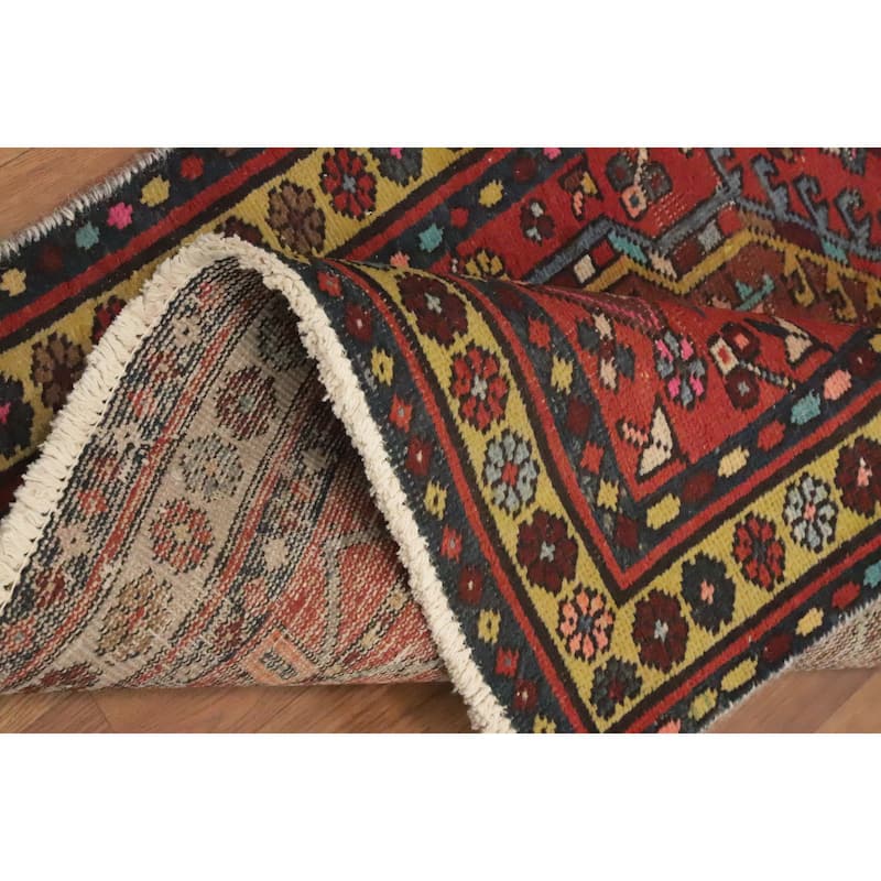 Hand Knotted Oriental 100% Wool Carpet Traditional Geometric Oranges & Rust Ardebil Runner Rug - 10' 11'' X 2' 11''