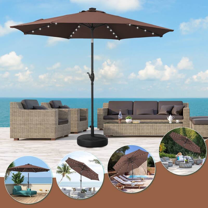 10ft Patio Umbrella with Lights Outdoor Solar Umbrella