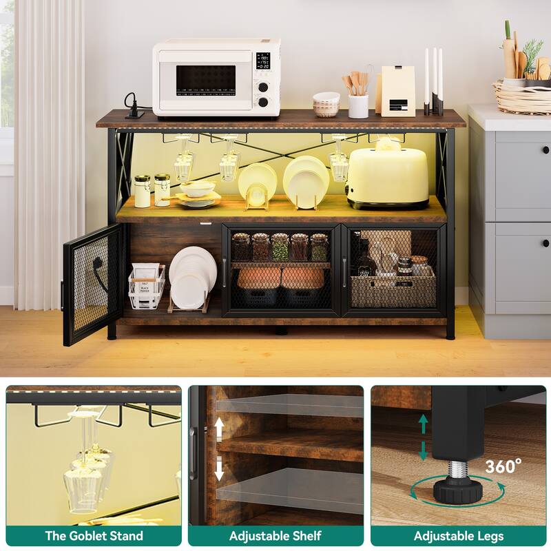 Liquor Bar Cabinet with LED Light Removable Wine Rack