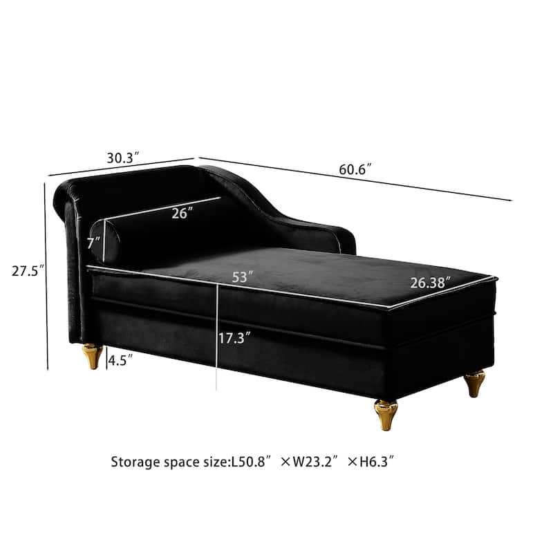 Roomfitters Modern Chaise Lounge, Indoor Daybed with Gold Metal Legs & Bolster Pillow for Bedroom Living Room, Black
