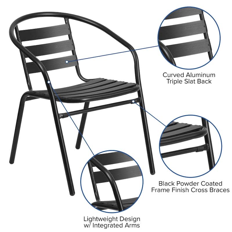 23.5" Round Aluminum Indoor-Outdoor Table Set with 2 Slat Back Chairs
