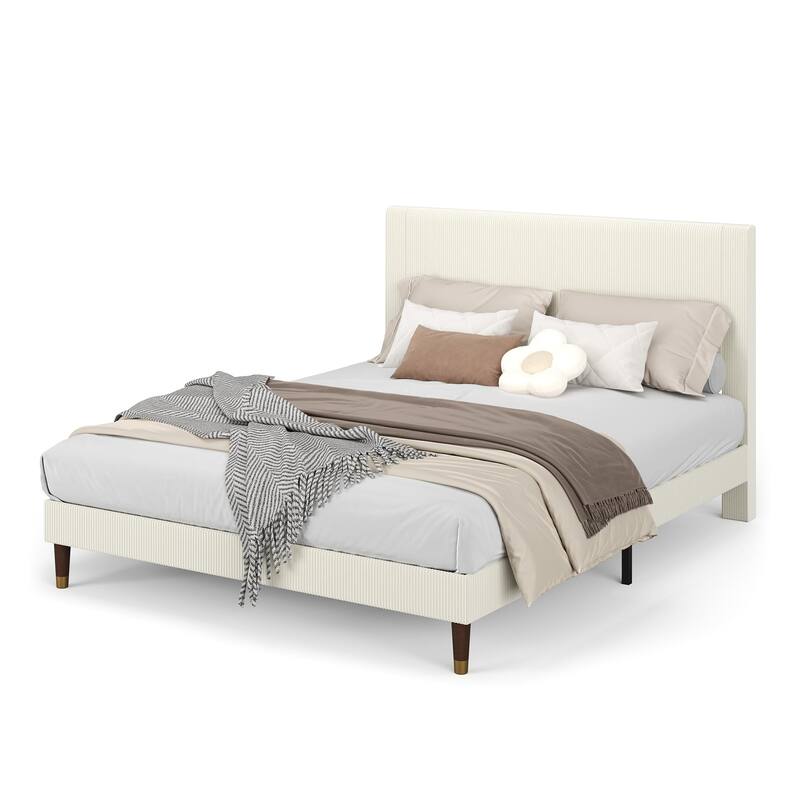 Twin Bed Frame Upholstered Platform Bed with Fabric Headboard, Non-Slip and Noise-Free