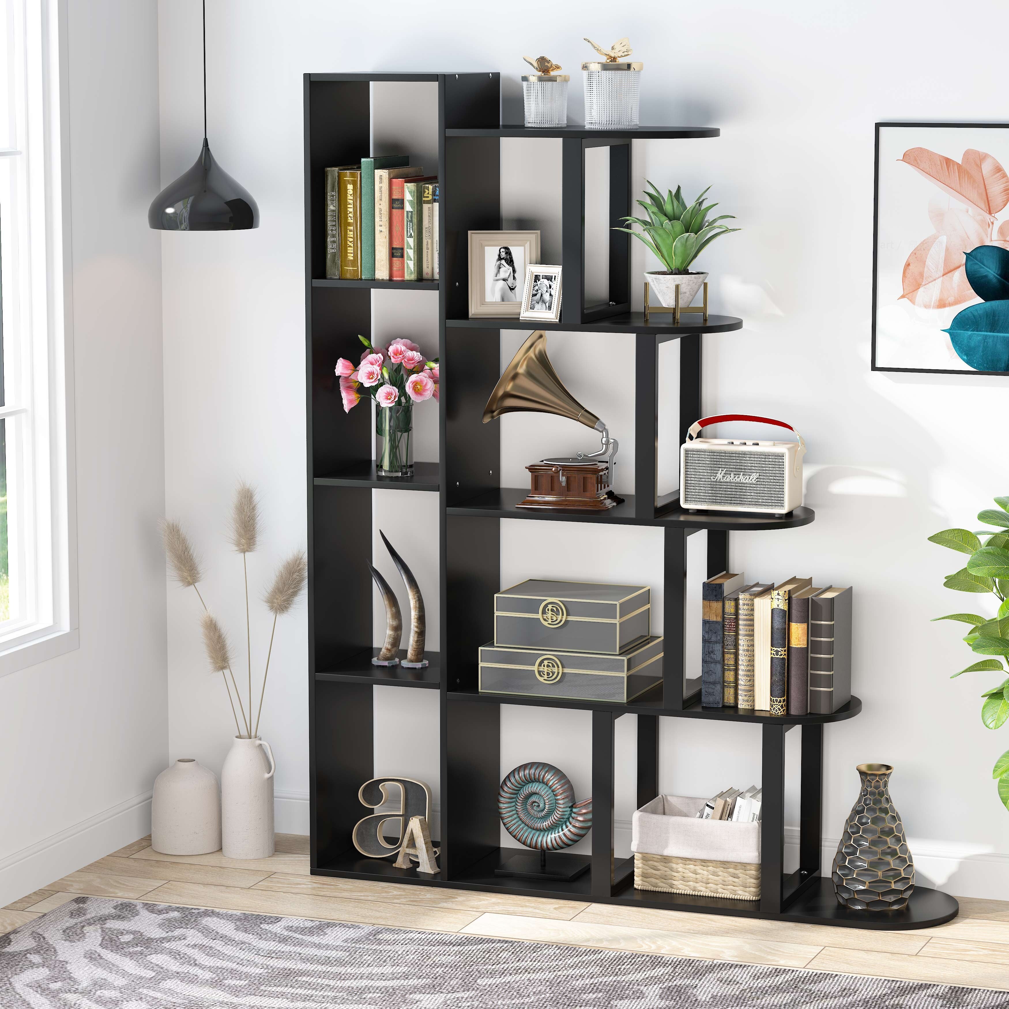 Durable Home Office Bookshelf 5 Ladder Bookcase Corner Wall Shelf Cappuccino 