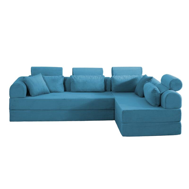 L shape Modular Sectional Sofa, Compressed Sectional Sofa Corduroy Couch, Unfold into a bed, Comfy Compressed Sofa Couch