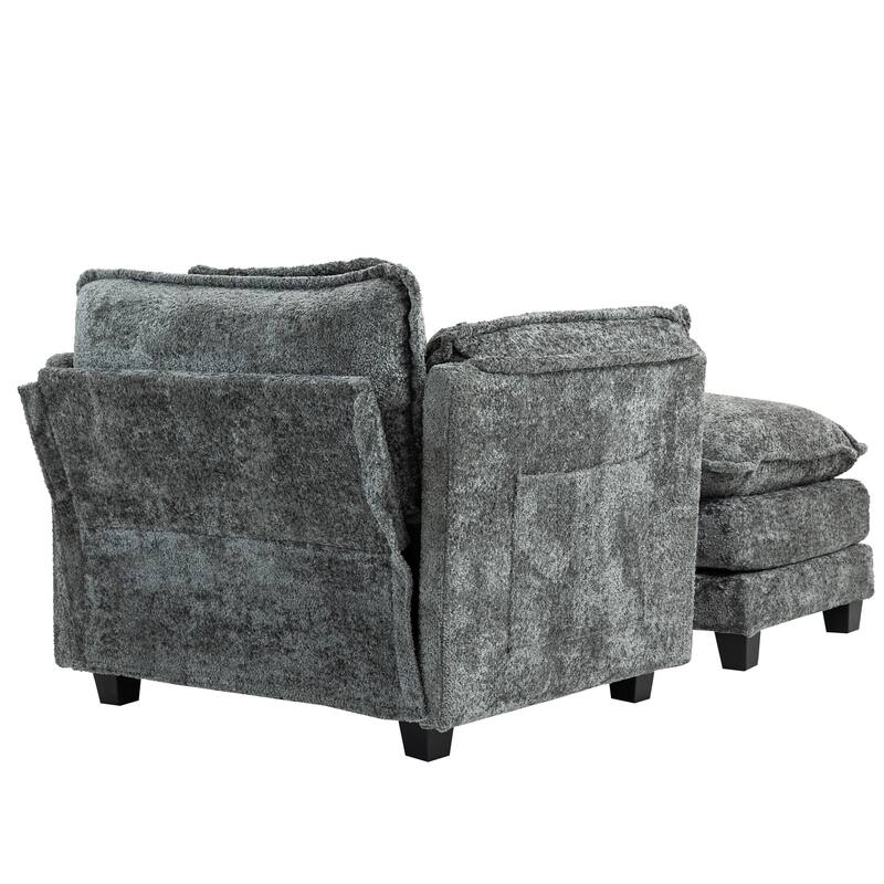 Boucle Oversized Sofa with Ottoman, Double Deep Cushion, Thick Armrests, and High-Resilience Sponge