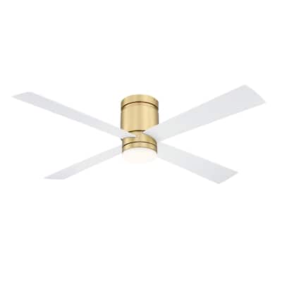 Kwartet 52 inch Indoor/Outdoor Ceiling Fan with LED Light Kit - Brushed Satin Brass with Matte White Blades