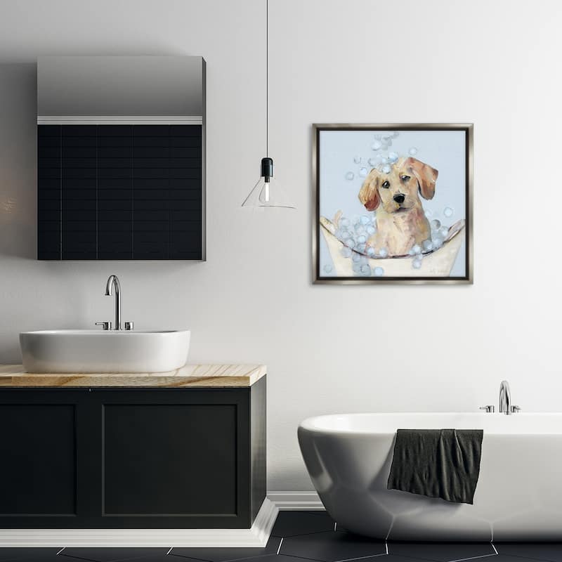Stupell Bubble Bath Lab Puppy Framed Floater Canvas Wall Art Design By Sally Swatland