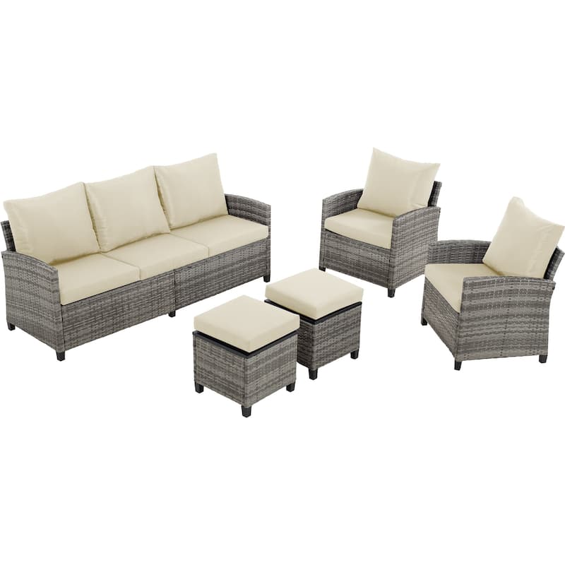 6 PCS Patio Furniture Set,Outdoor Wicker Conversation Sectional Sofa Couch Furniture Sets with Ottomans