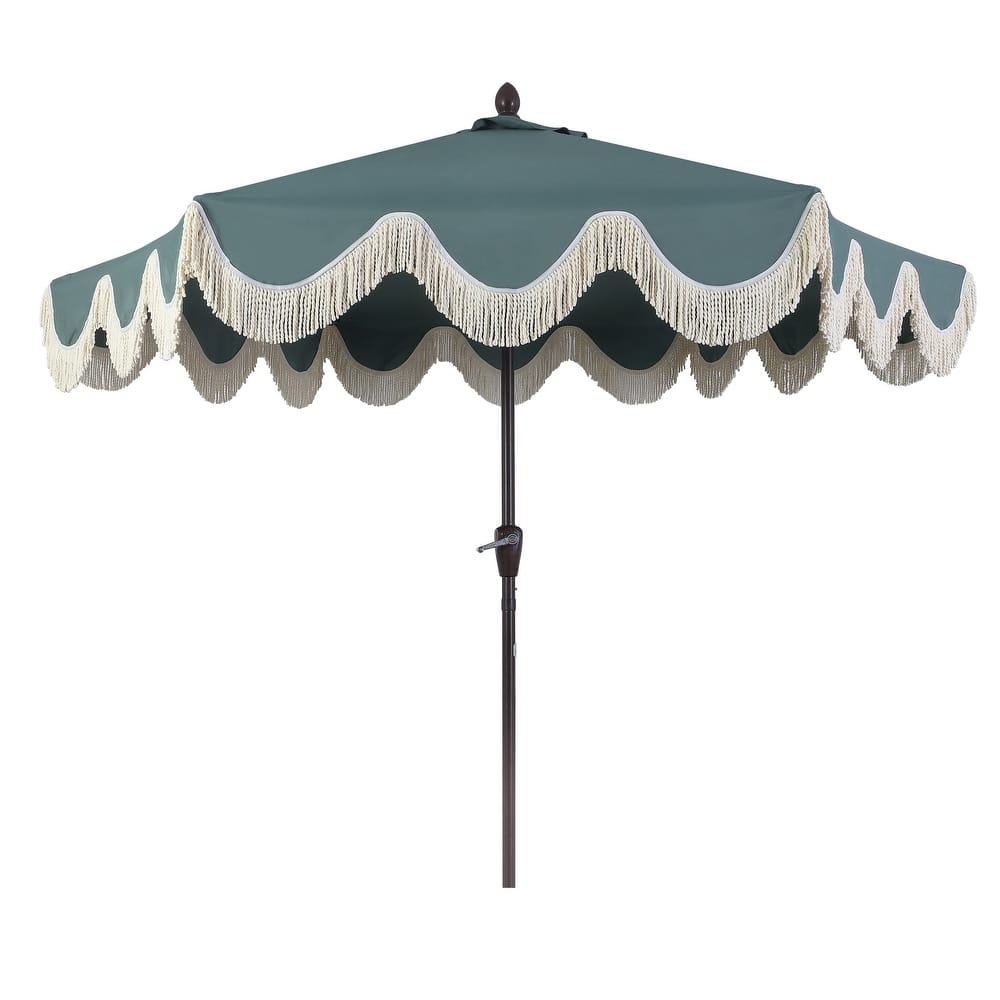 9ft Tassel Patio Umbrella Auto-Tilt, Crank , by JONATHAN Y