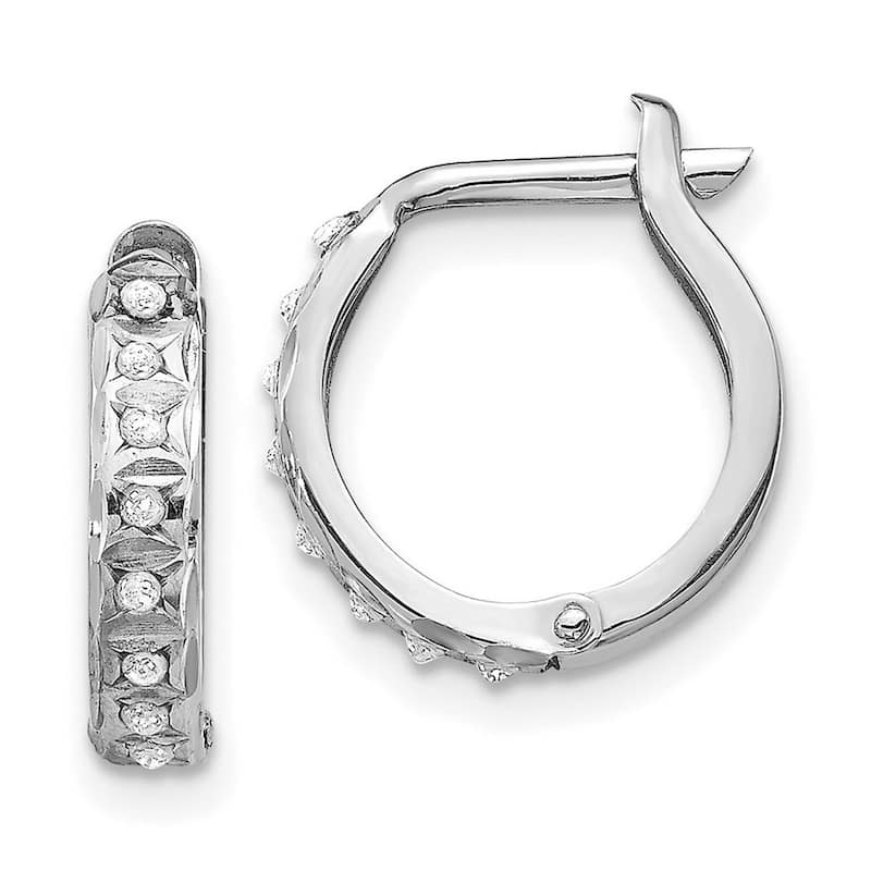 Curata 14k Yellow Gold 13x2mm Diamond Round Hinged Hoop Earrings