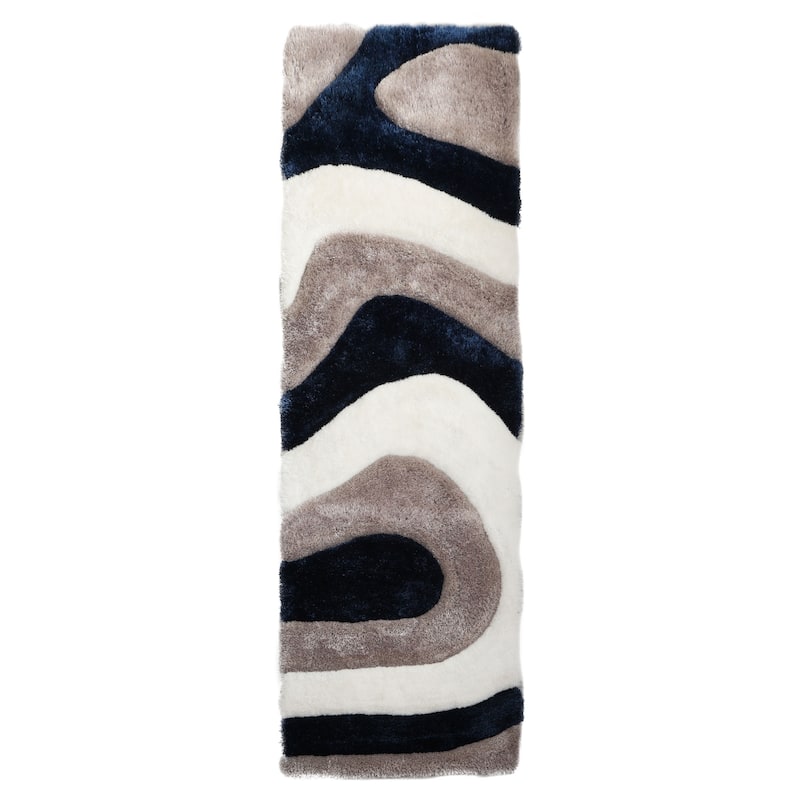 Mateos Shag Abstract Designed Area Rug - Runner 2'3'' x 8' - Gray/Navy/White