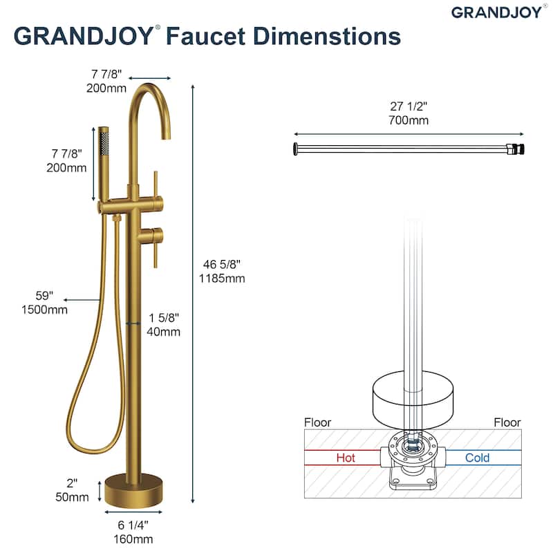 GRANDJOY 1-Handle Freestanding Tub Faucet with Integrated Hand Shower