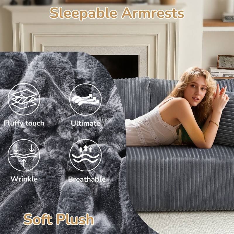 105 in. Wide Square Arm 2-Piece Modern Corduroy Fabric L-Shape Modular Sectional Sofa