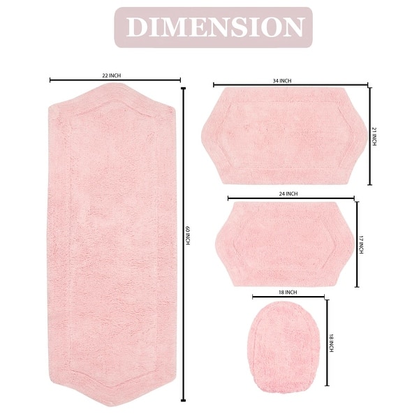 dimension image slide 18 of 19, Waterford Collection 100% Cotton Non-Slip Bathroom Rug, Machine Washable Bath Rug, 4 Piece Bath Mat Set with Toilet Lid Cover