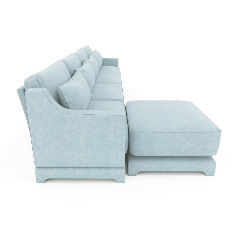 141.7" Chenille Modular 4-Seater Sofa with Ottoman & Ergonomic Wood Base