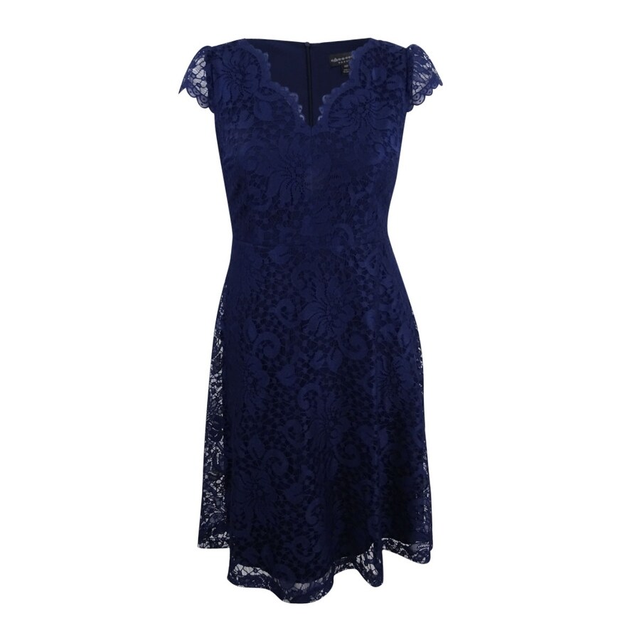 navy lace fit and flare dress