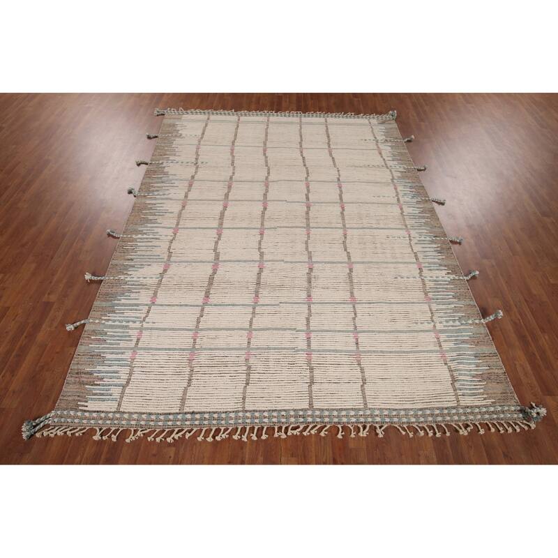All-Over Moroccan Earth Tone Area Rug Hand-Knotted Wool Carpet - 7'11"x 10'7"