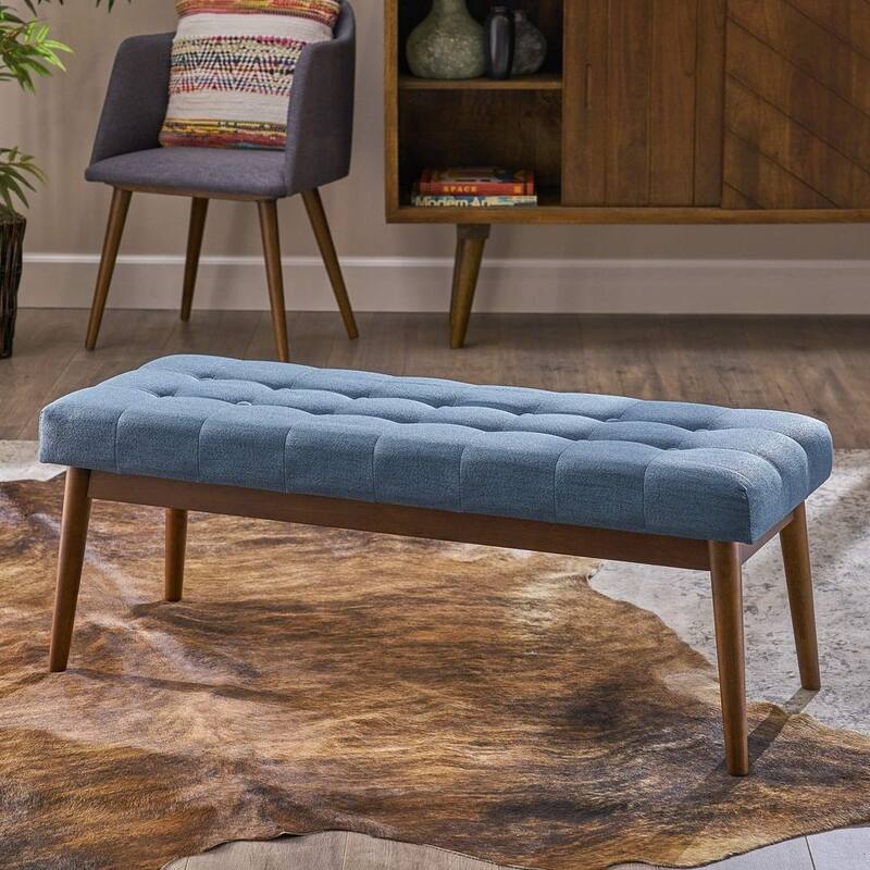Mid-Century Tufted Ottoman with Rubberwood Frame by Christopher Knight Home