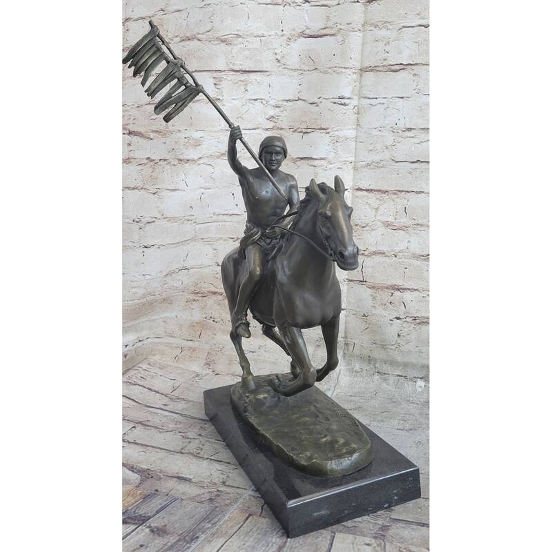 Native American Indian Man W/ Imitative Horse Bronze Sculpture Statue Figure Art Figurine
