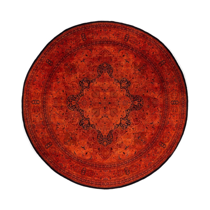Overdyed One-of-a-Kind Hand-Knotted Area Rug - Orange - 12' 1" x 12' 1"
