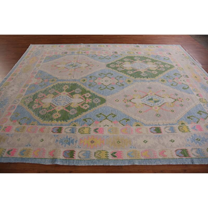 Hand Knotted Oriental 100% Wool Carpet Transitional Geometric Navy Blue & Blues Oushak Area Rug - 10' 10'' X 8' 6''