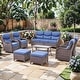 preview thumbnail 1 of 187, Outdoor Patio Sofa Swivel Chair with 6-Inch Thick Cushions Set 8PCS Sofa Swivel Chair w/ Table Ottoman - Brwon Wicker Blue Cushion