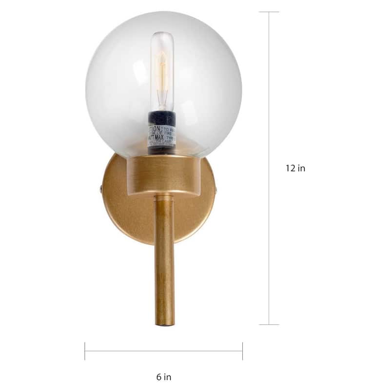 Boltern I 6x12 Gold Toned Glass Globe Wall Sconce - 6.0L x 6.0W x 12.0H