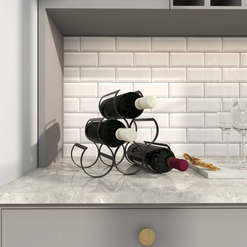 Black Metal Minimalistic 6 Bottle Wine Rack with Curved Holders