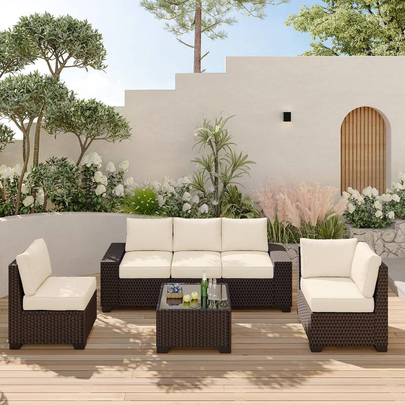 Eie 6-piece Outdoor Patio Furniture Wicker Sectional Sofa Set