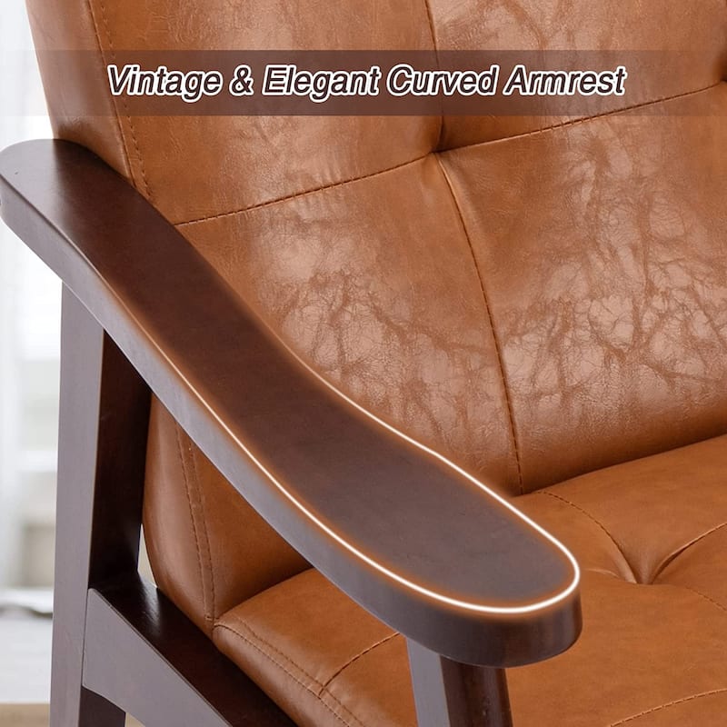 Ebello Mid-Century Modern Upholstered Leather Accent Chair with Solid Wood Frame