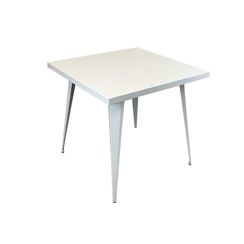 Square metal top dining table with metal legs - White