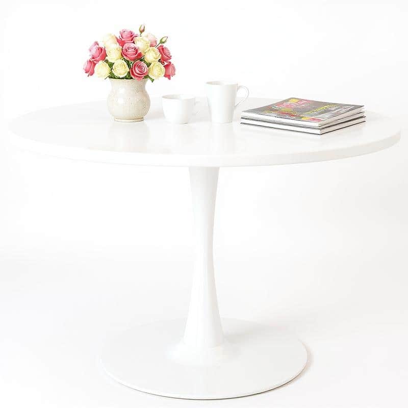 Grondin Mid-Century Modern Round Kitchen or Dining Table with Premium MDF Top and Steel Pedestal Base for Dining Room