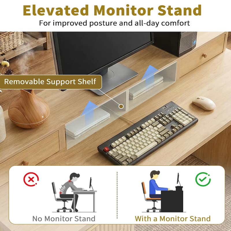 Executive L Shaped Desk Home Office Desk with Charging Station, Corner Computer Desk with Monitor Stand, Drawer, Storage Cabinet