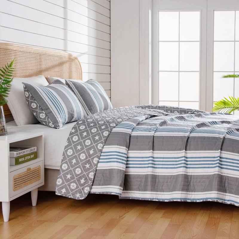 Linery & Co. Coastal Microfiber Quilt Set With Shams.