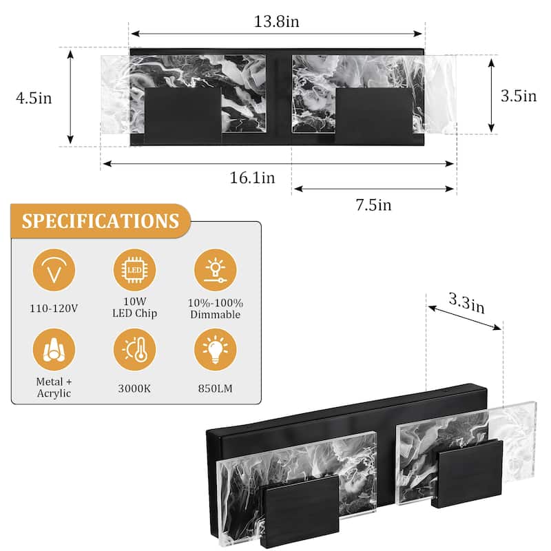 Modern Bathroom Vanity Light LED Dimmable Wall Sconce with UL Certified - 16 inches and above