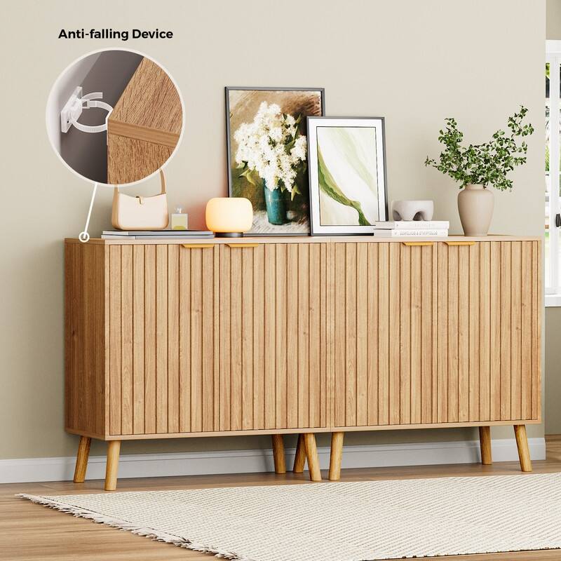 Fluted Storage Cabinet, Free Standing Buffet, Wood Sideboard