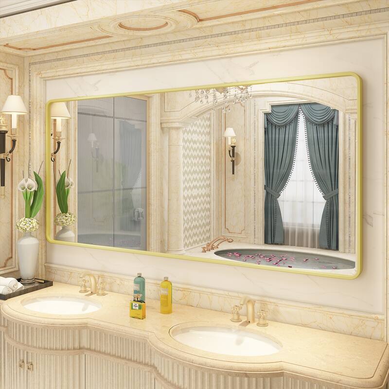 Aluminum alloy Framed Tempered Glass Wall Bathroom Vanity Mirror - 72" x 36" - Gold
