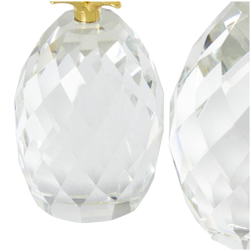 Crystal Fruit Faceted Pineapple Decorative Sculpture with Gold Leaves - Set of 3 Clear - Roche River Decor