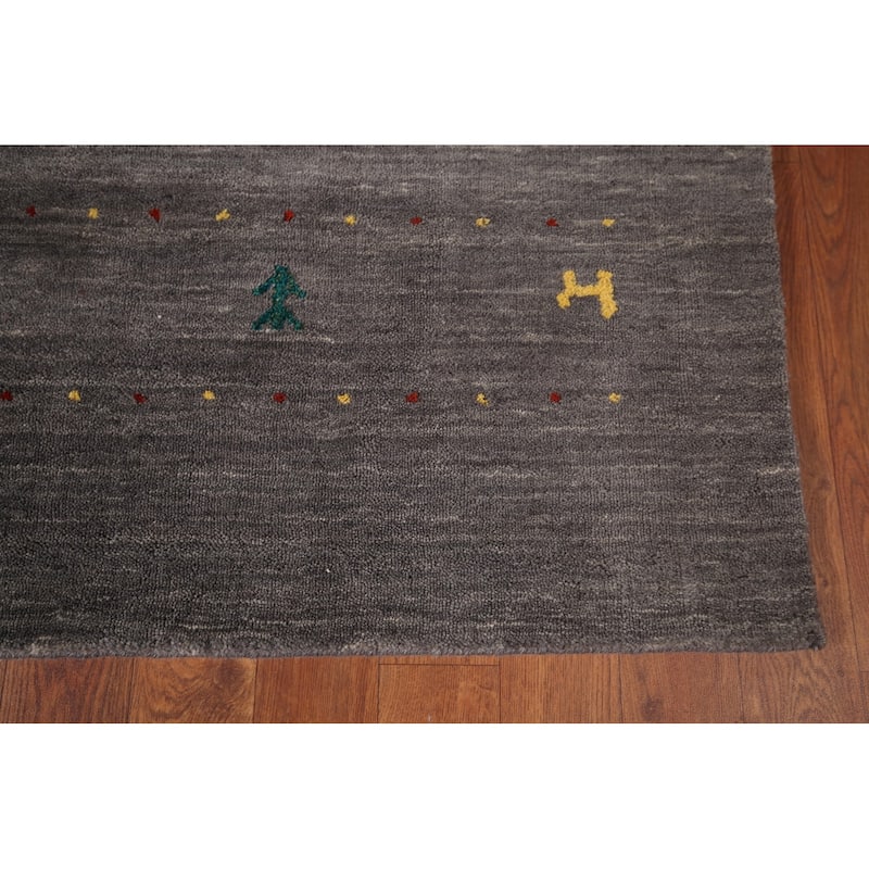 Gray Gabbeh Indian Area Rug Hand-Knotted Tribal Wool Carpet - 5'5"x 7'8"