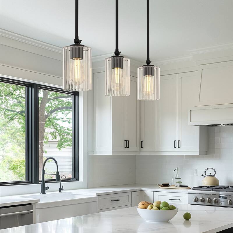 YANSUN 3-Pack 6.5in Cylindrical Fluted Glass Lamp Shades with Plum Blossom Pattern for Various Lighting Fxitures - 16*6*8