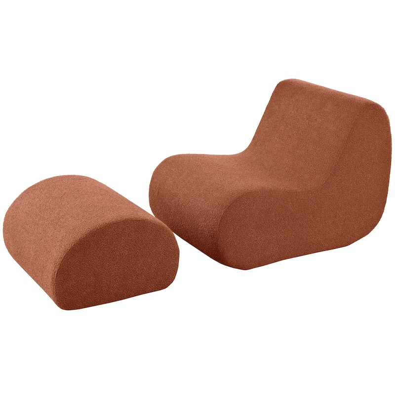 Upholstered Accent Chair with Ottoman, Ergonomic Curved Lounge Chair, 29" Wide Modern Recliner Chair, No Assembly Required