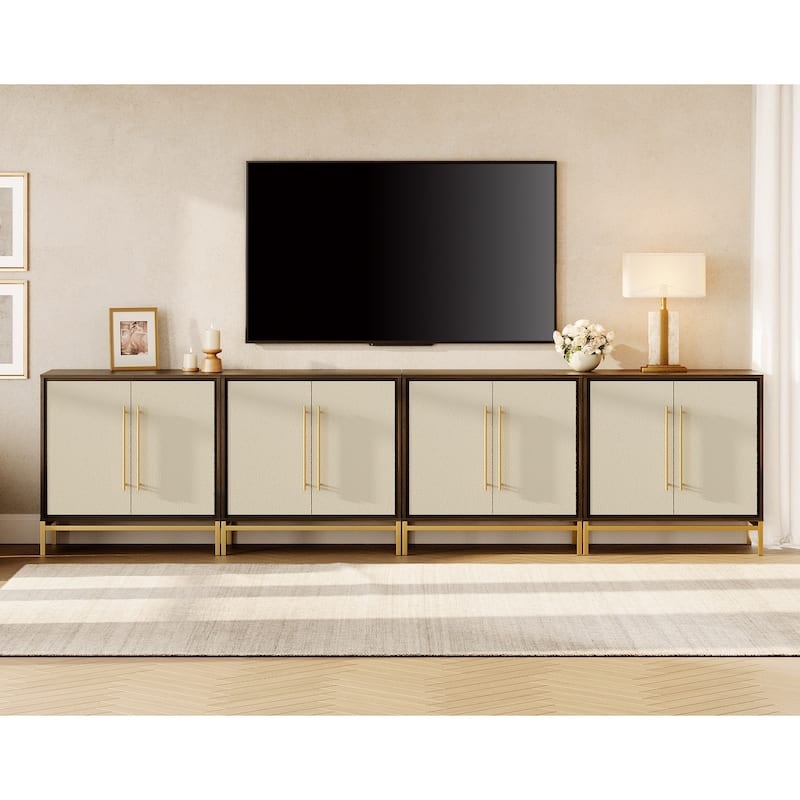 WAMPAT Modern TV Stand with Leather-Textured Doors - 4 Leather doors