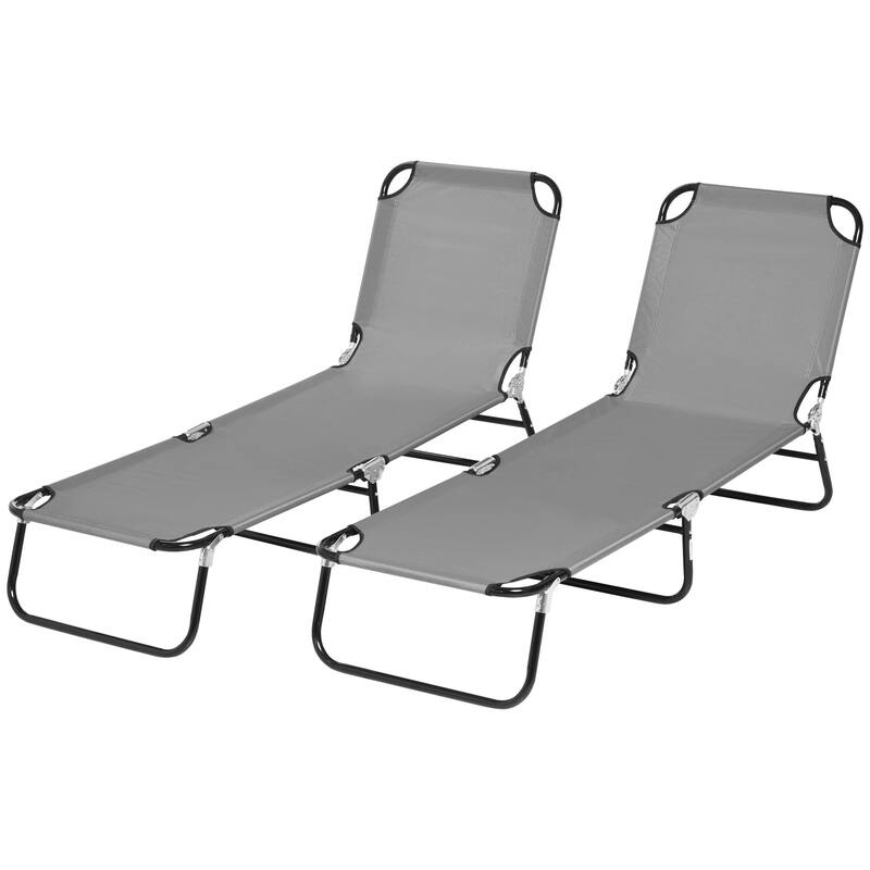 Outsunny 2 Piece Folding Chaise Lounge Pool Chairs, Outdoor Sun Tanning Chairs With 5-Level Reclining Back, Steel Frame