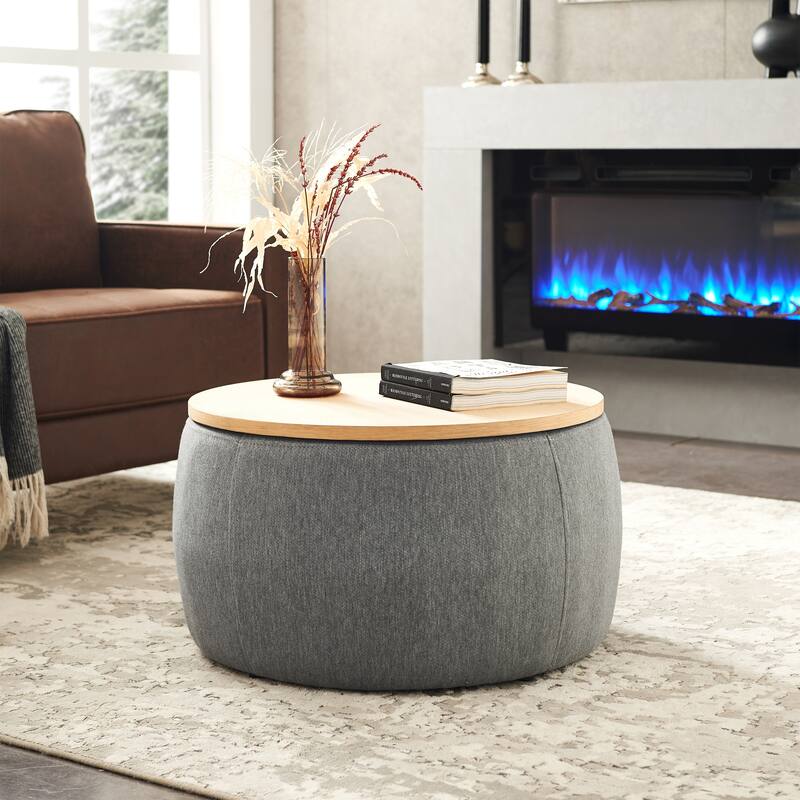 Roomfitters Round Storage Ottoman with Removable Lid, 2-in-1 Design Serves as End Table or Footrest, Modern Living Room