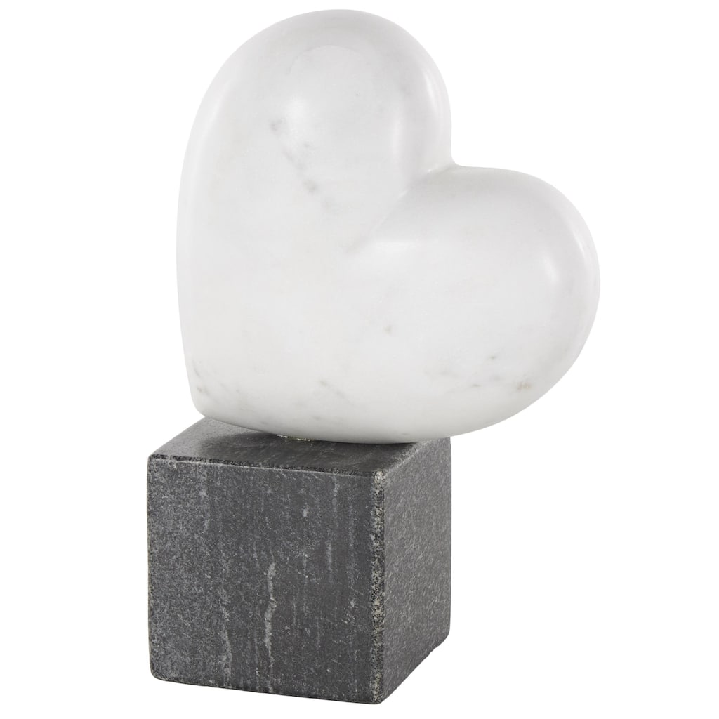 White Marble Slanted Heart Decorative Sculpture with Black Block Base